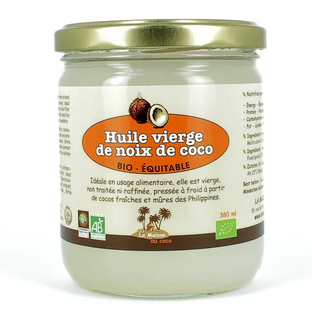 Huile vierge de coco bio équitable 1 litre