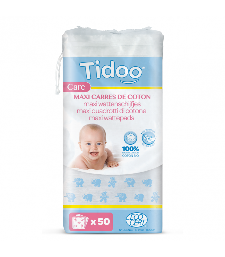 les carrés de coton bio bébé x 60 sont spécialement adaptés à la toilette  et aux soins de bébé