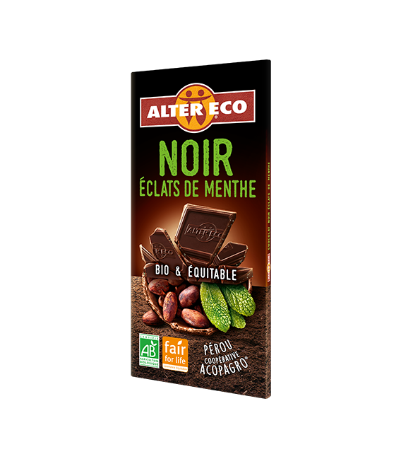 Chocolat NOIR Eclats de Menthe bio et équitable