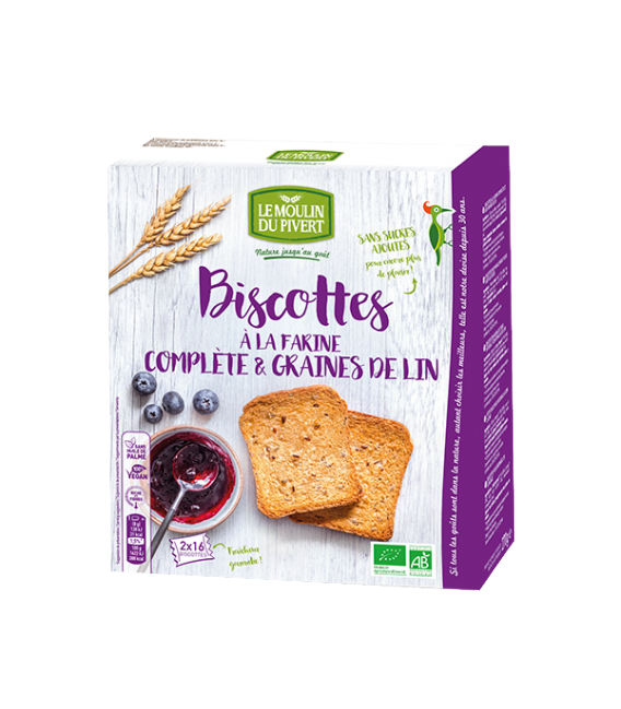 Biscottes à la farine complète & graines de lin bio & vegan