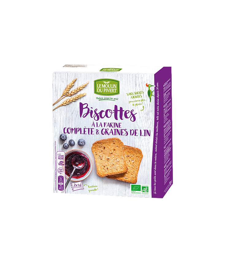 Biscottes à la farine complète & graines de lin bio & vegan