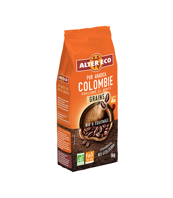 Café COLOMBIE Pur Arabica en Grains bio et équitable - 1 Kg