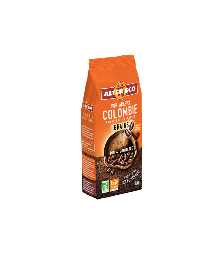 Café COLOMBIE Pur Arabica en Grains bio et équitable - 1 Kg