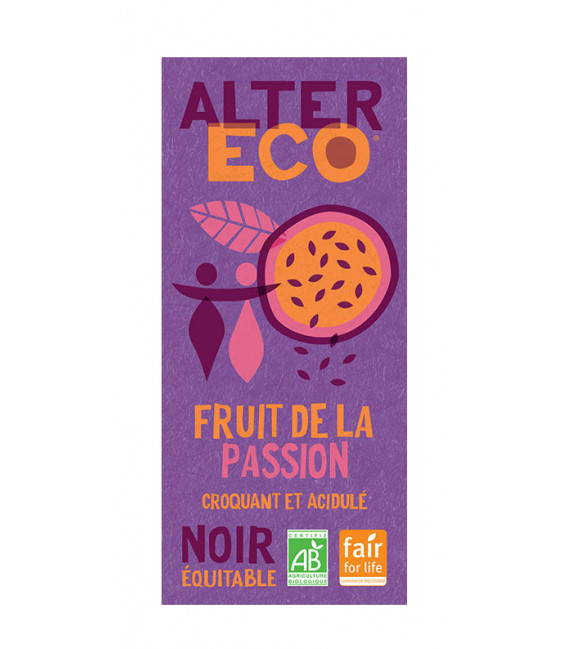 Chocolat NOIR Fruit de la Passion Croquant et Acidulé bio et équitable