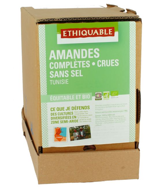 Amandes entières crues SANS SEL bio & équitable RHD 4,5 kg