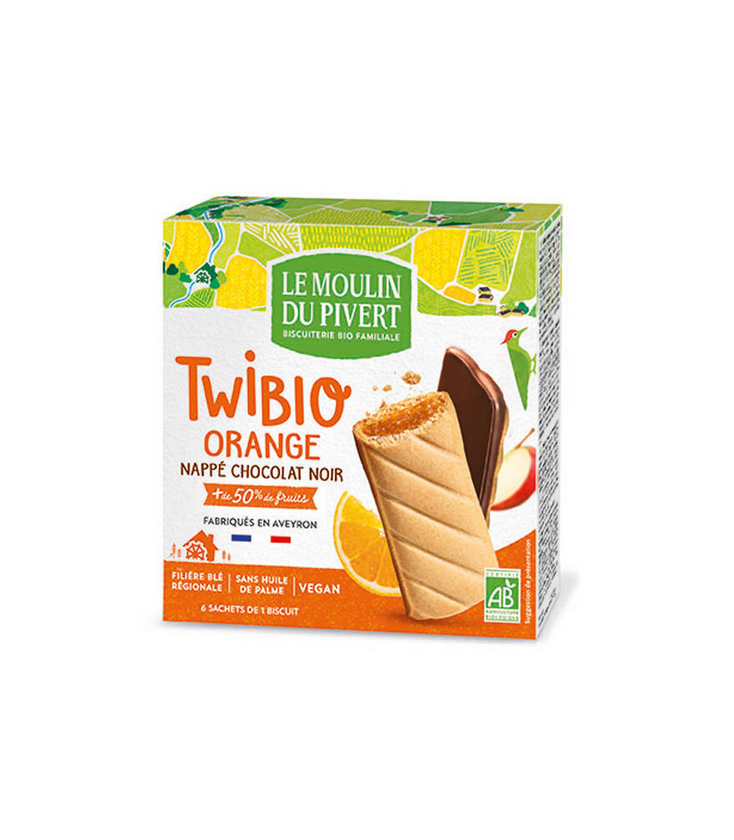 Twibio Orange nappé de chocolat bio & vegan - 150g