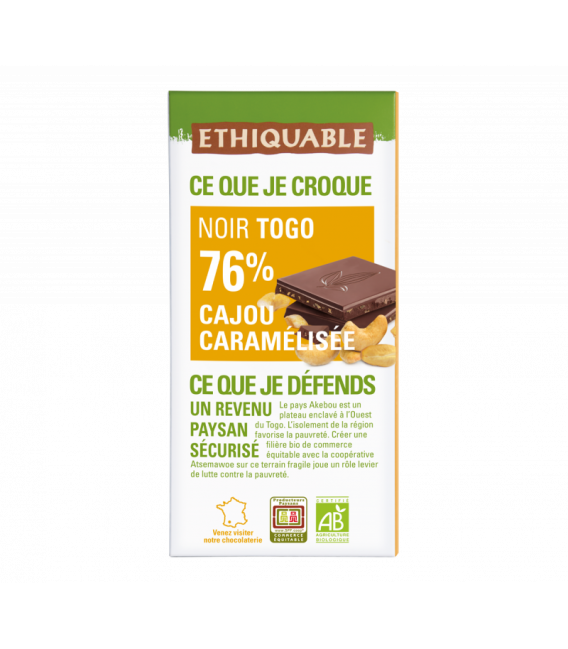 Chocolat noir 76% Togo bio & équitable