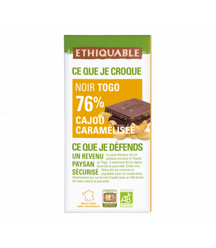 Chocolat noir 76% Togo bio & équitable