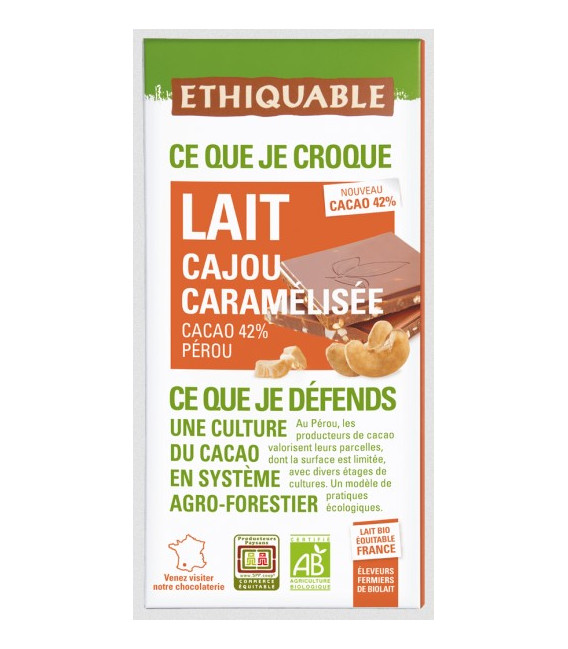 Chocolat Lait Cajou Caramélisée bio & équitable