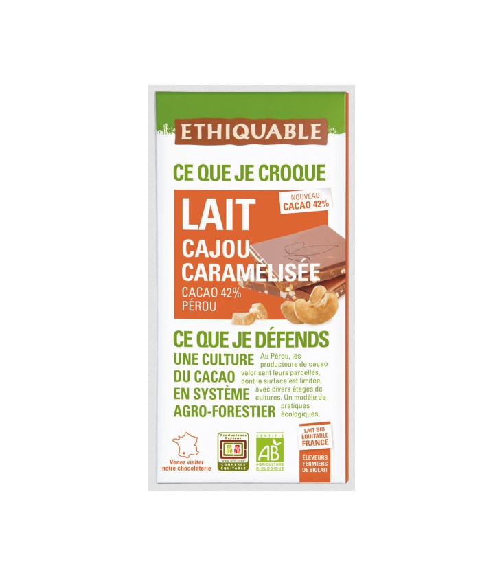 Chocolat Lait Cajou Caramélisée bio & équitable