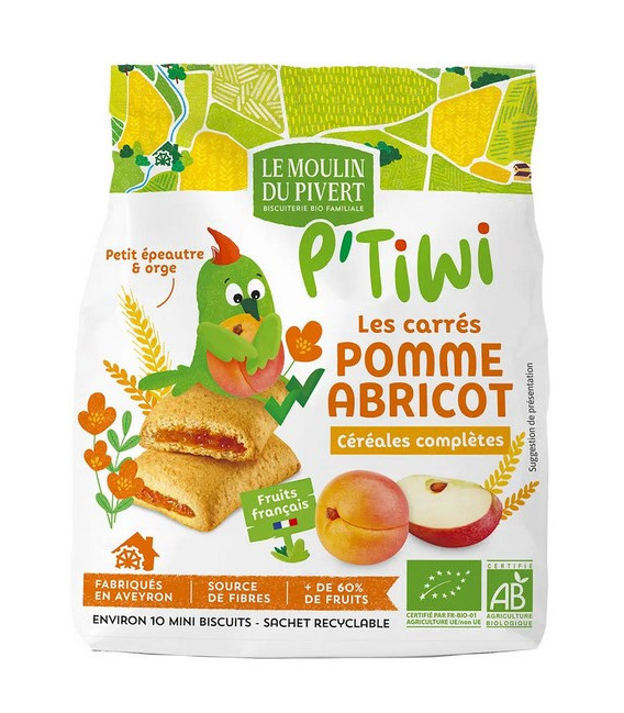 DATE DÉPASSÉE - Biscuits P'tiwi carrés fourrés pomme abricot bio & équitable