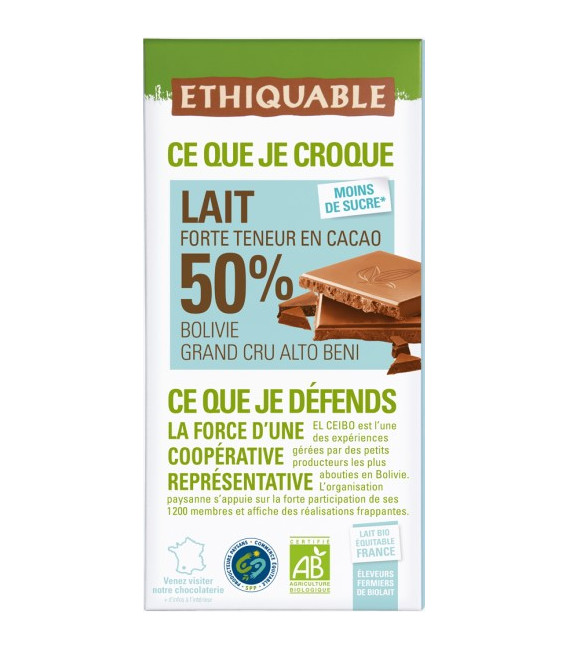 Chocolat au lait 50% Grand Cru Bolivie bio & équitable