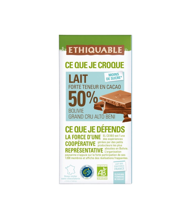 Chocolat au lait 50% Grand Cru Bolivie bio & équitable