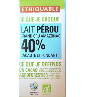 Mini tablette chocolat lait 40% bio & équitable